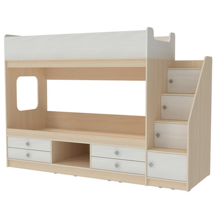 Двухъярусная кровать КарИВи Л-Д606.3 75х190  Дуб Молочный Белое Дерево