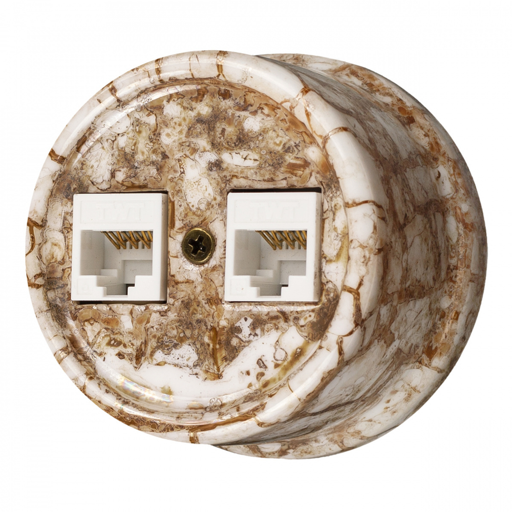 Розетка RJ45 информационная двойная, керамика, цвет мрамор B1-302-09