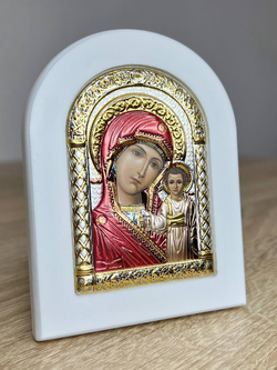 Казанская БМ, арочная, белое дерево, эмаль 105х140