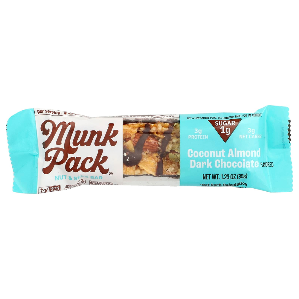 Munk Pack, Nut & Seed Bar, батончик с орехами и семенами, кокос и миндаль, темный шоколад, 35 г (1,23 унции)