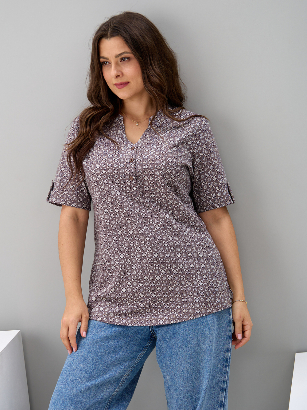 Блузка БЛ-122/ришелье-кофе