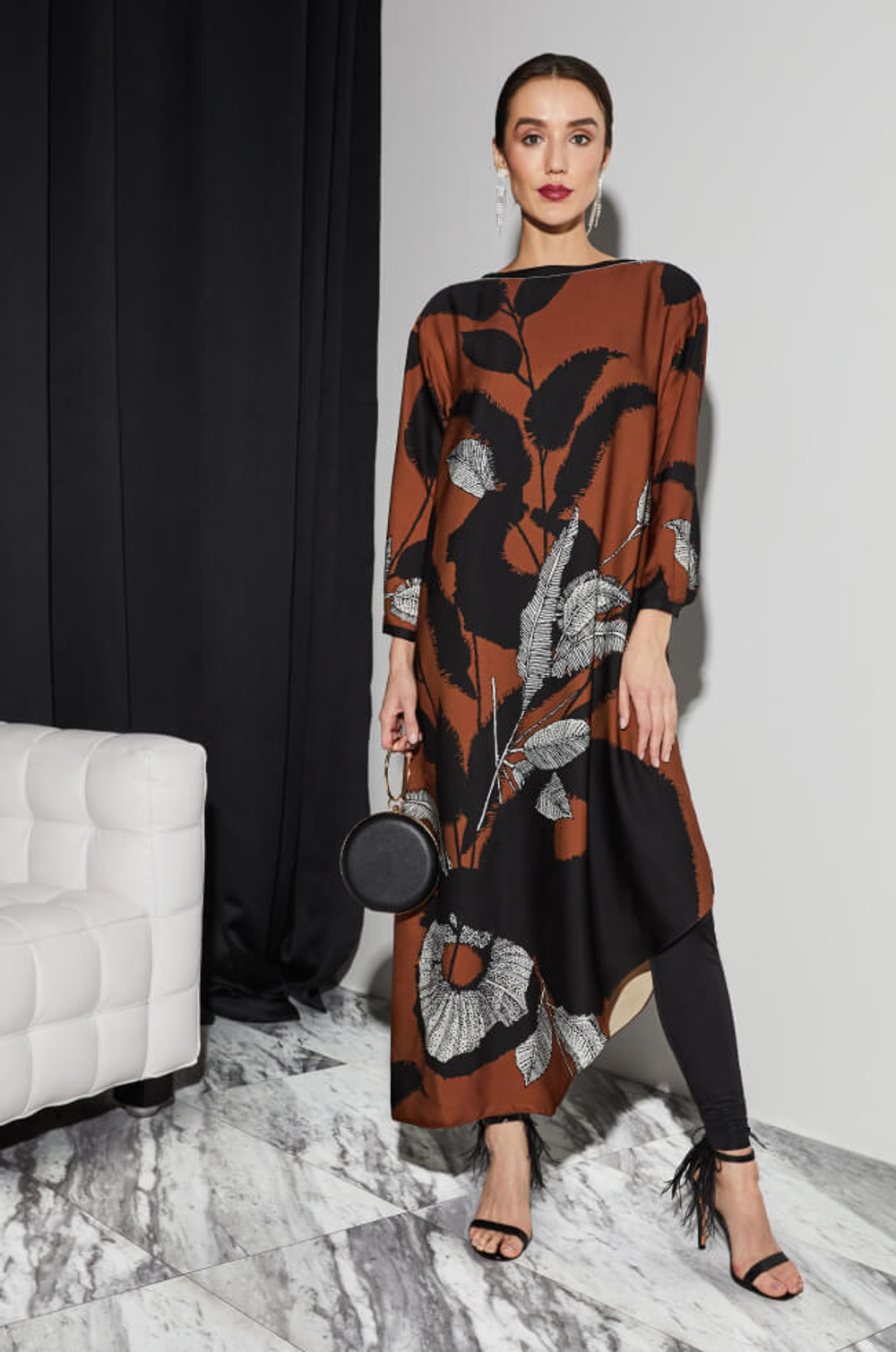 51223 Платье женское (желто-коричневый принт)