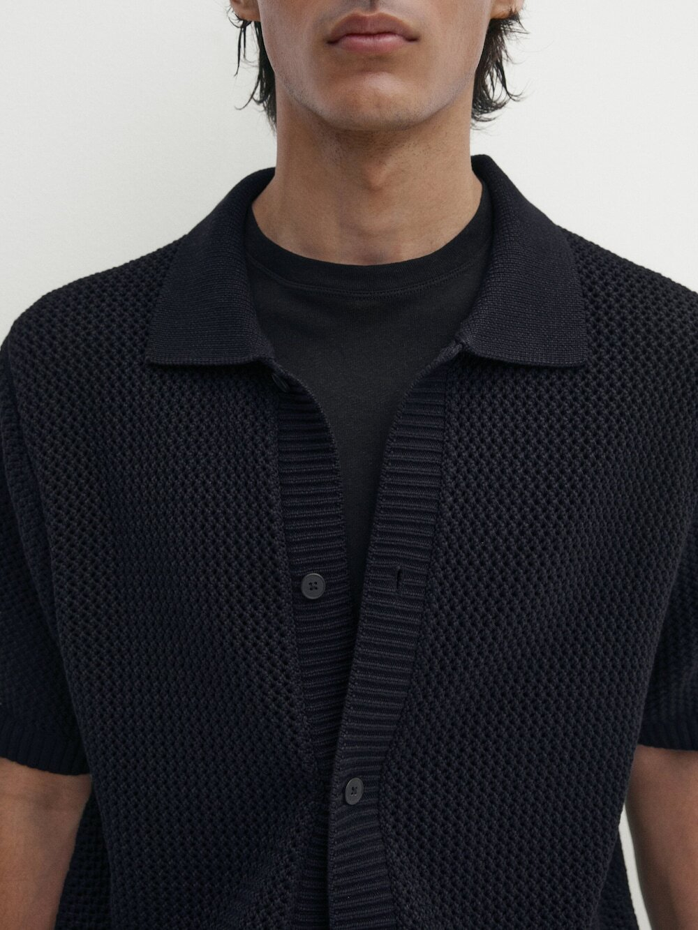 Massimo Dutti Кардиган с ажурным и пуговицами, темно-синий