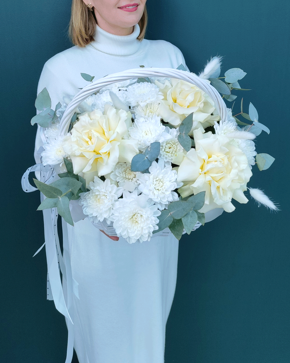 Цветочная корзина белая(00449)