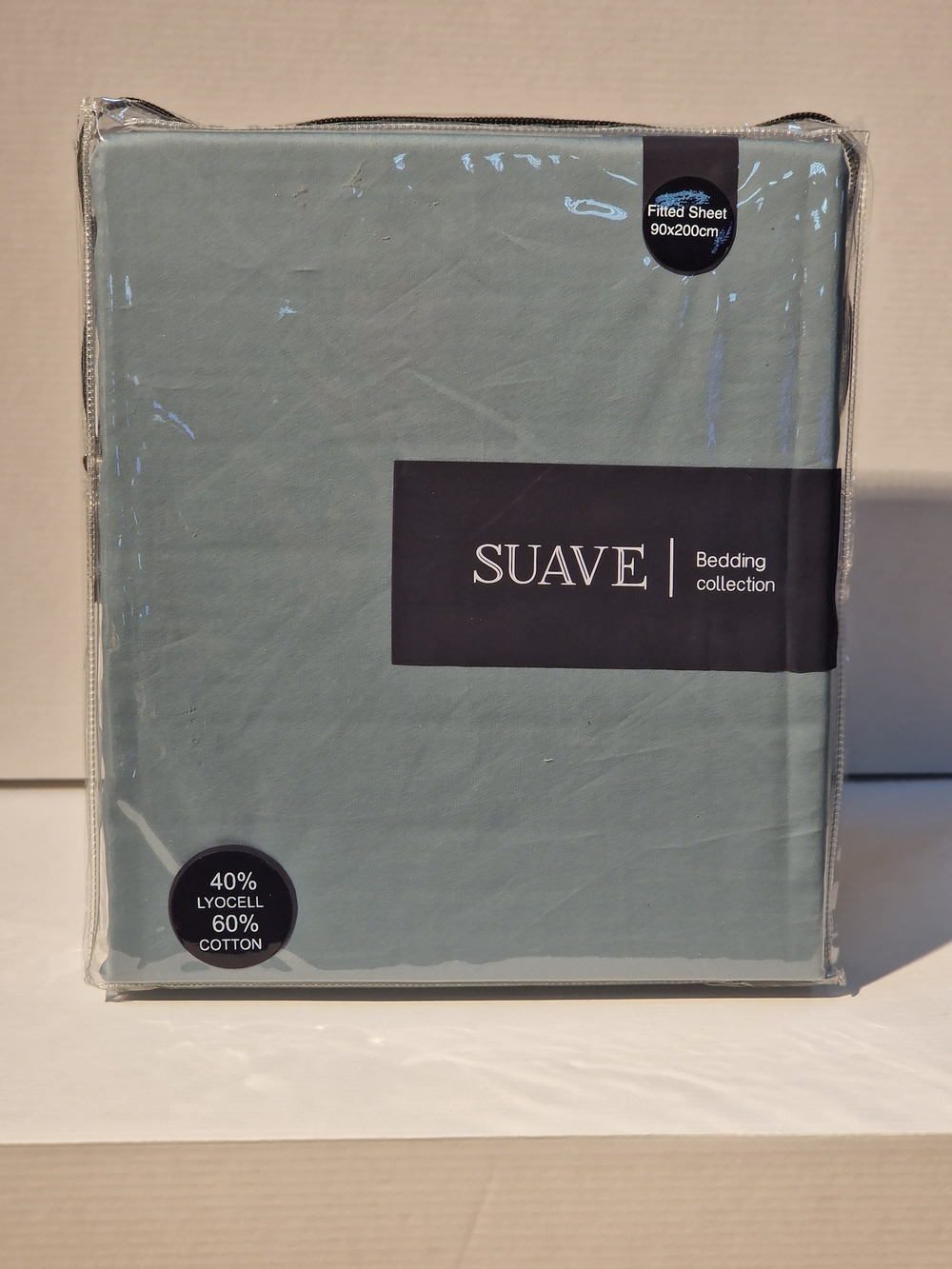 4870216967277 SUAVE тенсел плейн простыня натяжная 90*200 серо-бирюзовый