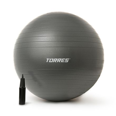 Мяч гимн. TORRES, FB122585, диам. 85 см, эласт. ПВХ, с защ.от взрыва,с насосом, серый