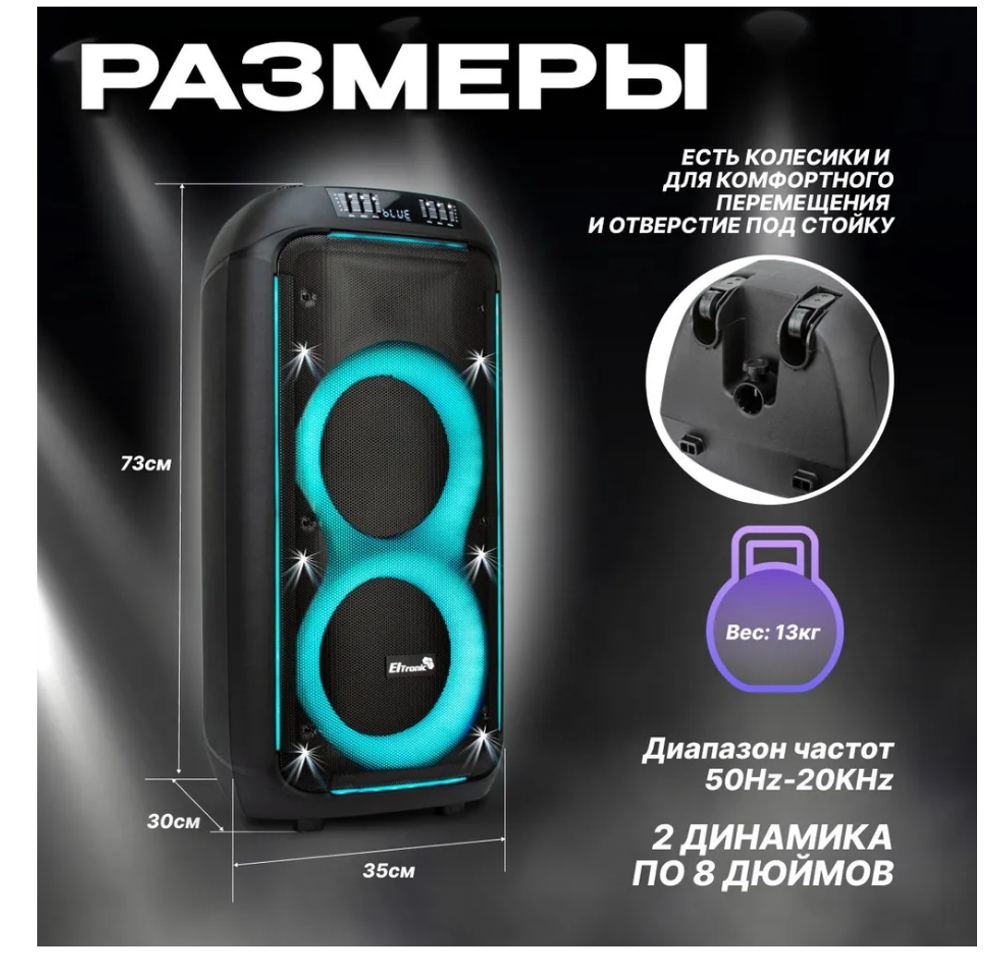 Колонка 08" (30-38 CRAZY BOX) динамик 2шт/8" черная ElTRONIC с TWS