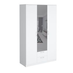 Шкаф гардеробный 1350 2 ящика с зеркалом Париж (белый), МФ 1+1