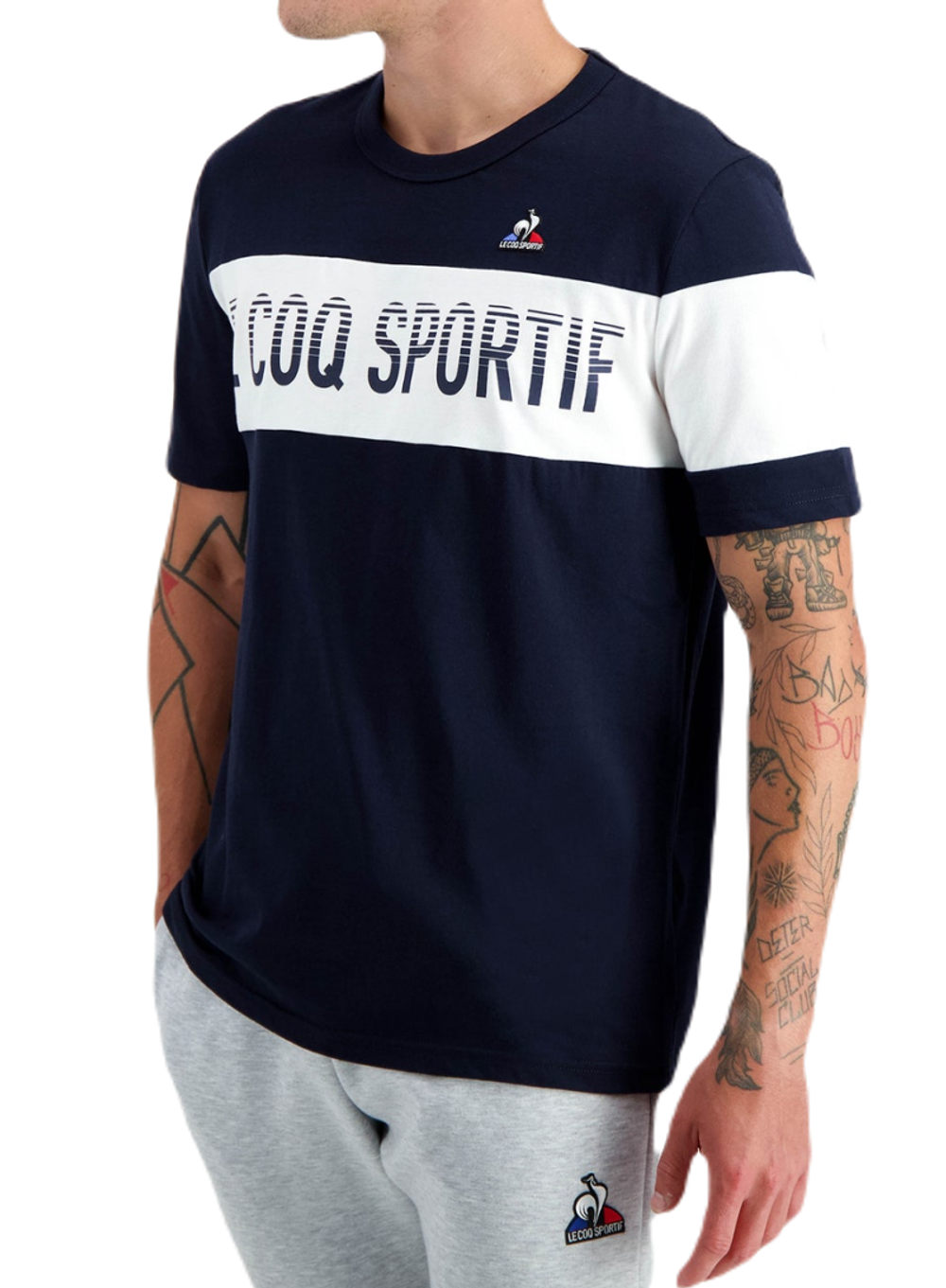 Мужская теннисная футболка Le Coq Sportif BAT Tee Short Sleeve N°2 SS23 - sky captain/new optical white