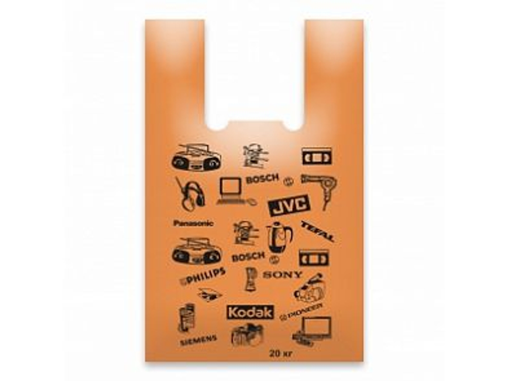 Пакет-майка 35*16*55см 16мкм ЭЛЕКТРОНИКА оранжевый ПНД (100шт/уп) 337