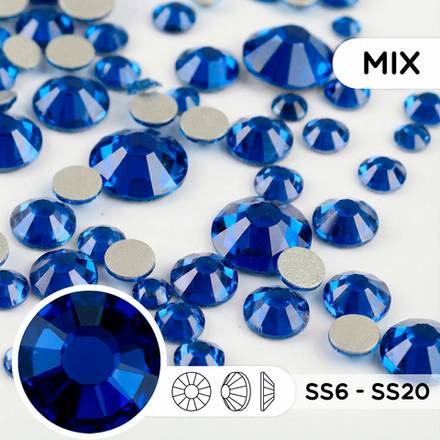 Стразы холодной фиксации из стекла, микс ss6 - ss20, Sapphire, 1000 шт