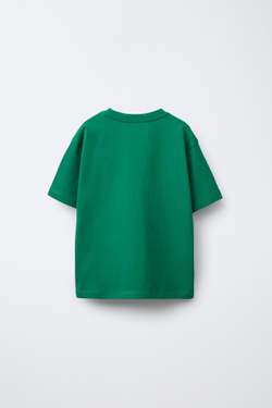 ZARA ФУТБОЛКА ИЗ ТКАНИ С ПРИНТОМ, ЗЕЛЕНЫЙ