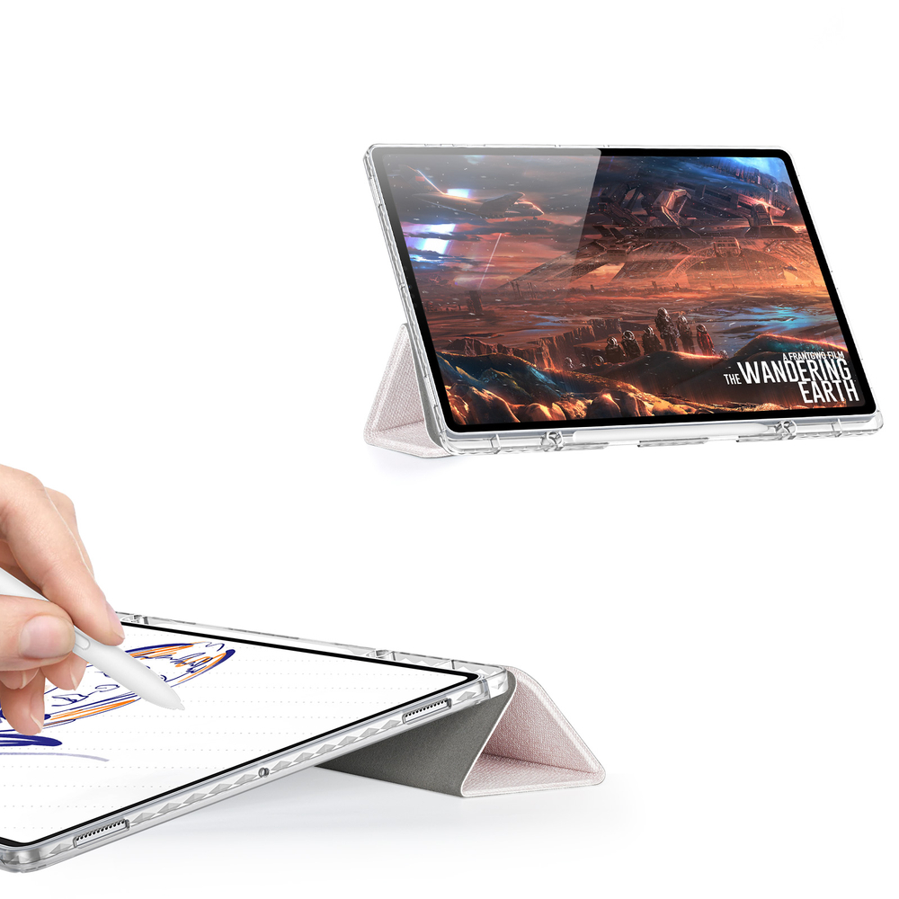 Чехол книжка розового цвета от Dux Ducis для Samsung Galaxy Tab S9 Ultra, Tab S10 Ultra и Tab S8 Ultra, серия Unid Series Case, с держателем стилуса и функцией автоматического перехода в спящий режим