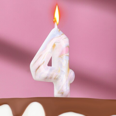 Свеча в торт "Белый мрамор", цифра "4"