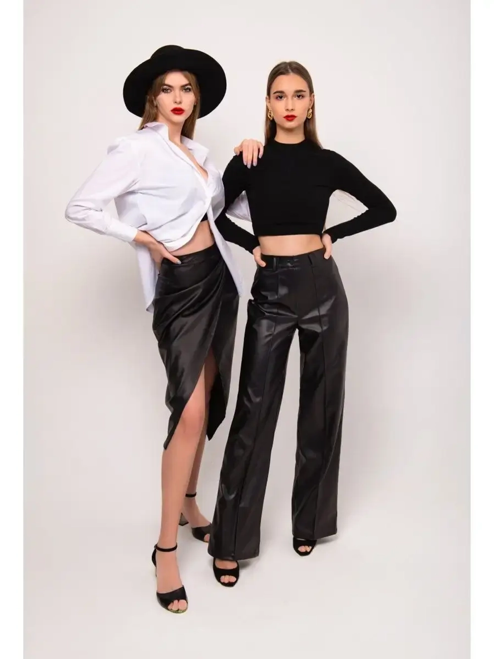 Кожаные брюки палаццо