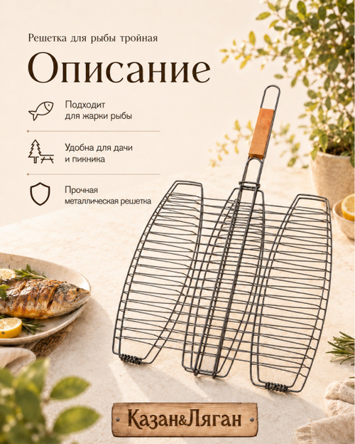 Решетка барбекю для рыбы Тройная  64*40 см