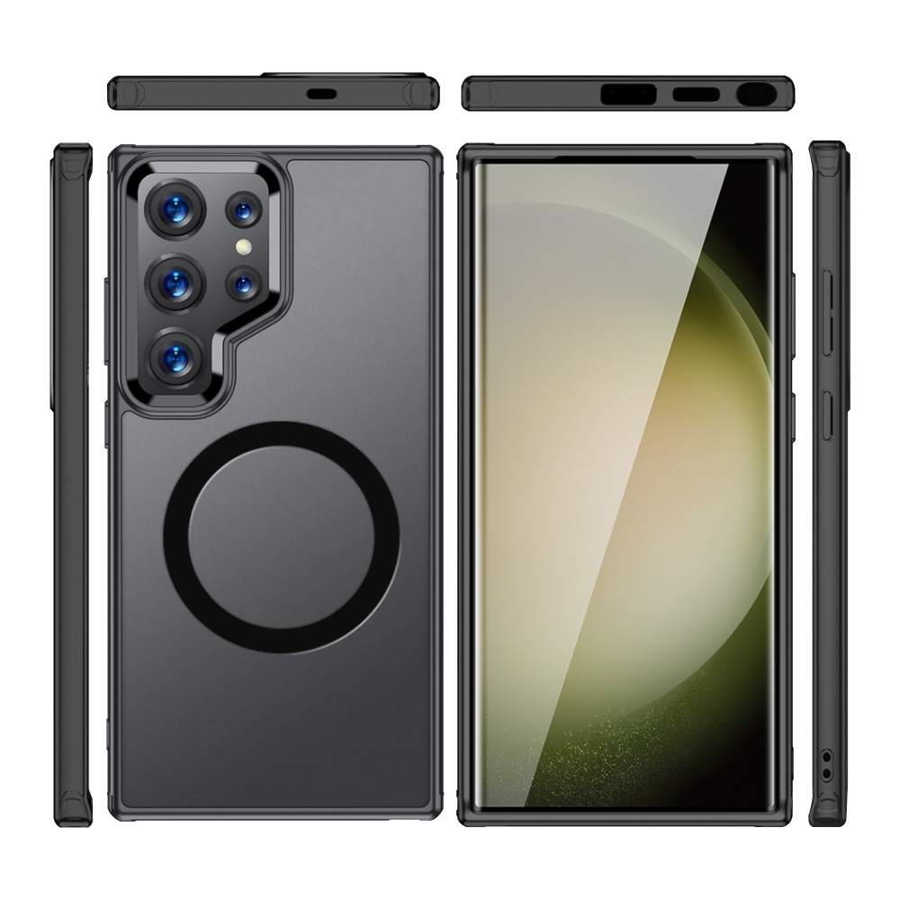 Чехол с Магсейф для Samsung Galaxy S24 Ultra прозрачный матовый с черным бортом WLONS