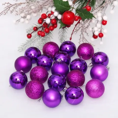 Новогодние шары 5 см (набор 24 шт) «Микс фактур», фиолетовый