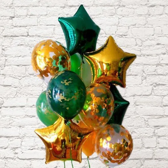 Фонтан из шаров " 23 февраля в золотом цвете"