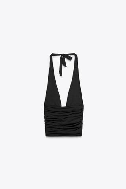 ZARA ТОП С ДРАПИРОВКОЙ И ГОРЛОВИНОЙ ХАЛТЕР, ЧЕРНЫЙ