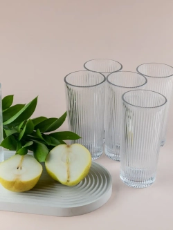 Набор ребристых бокалов для воды, 330 мл. 6 шт. прозрачные