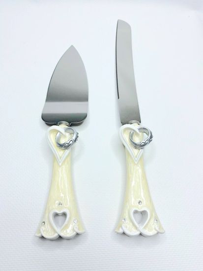 Набор для торта "Свадебные кольца" нож и лопатки с ручками