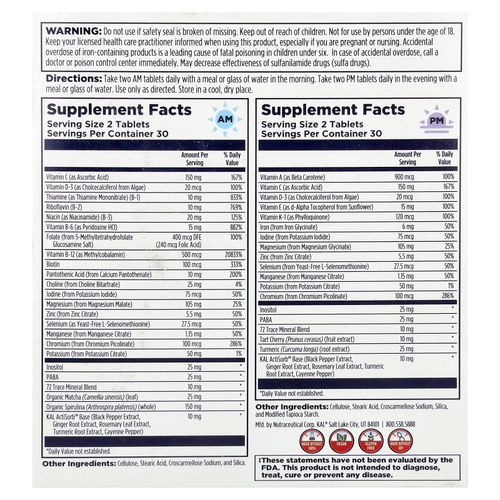 KAL, Мультивитамины, для приема утром и вечером, 2 пакетика, 60 таблеток в каждой