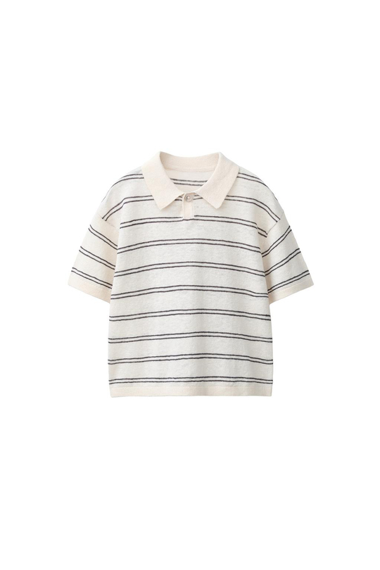 ZARA ТРИКОТАЖНОЕ ПОЛО ИЗ ХЛОПКА И ЛЬНА, ЭКРЮ/КОРИЧНЕВЫЙ