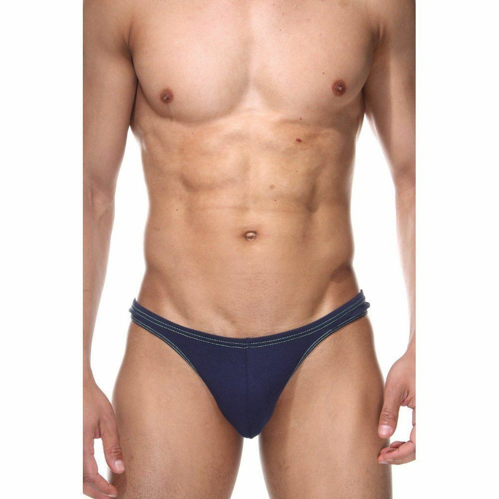 Трусы мужские стринги темно-синие с салатовой строчкой DARKZONE DZN6624