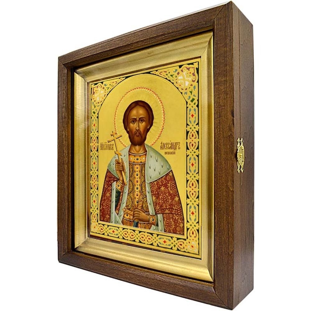 Александр Невский Святой князь. Рукописная икона на сусальном золоте.