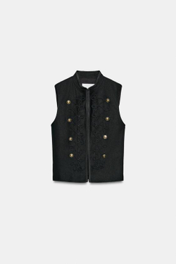 ZARA ОБЛЕГАЮЩИЙ ЖИЛЕТ С НАВЕСНЫМИ ПЕТЛЯМИ, ЧЕРНЫЙ