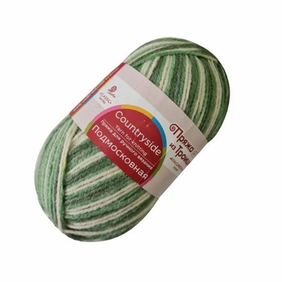 Пряжа "Подмосковная меланж", 50% шерсть, 50% акрил, 100гр-250м, Зеленый/белый