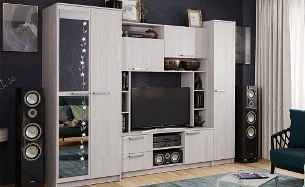 Стенка в гостиную Флора, ясень белый