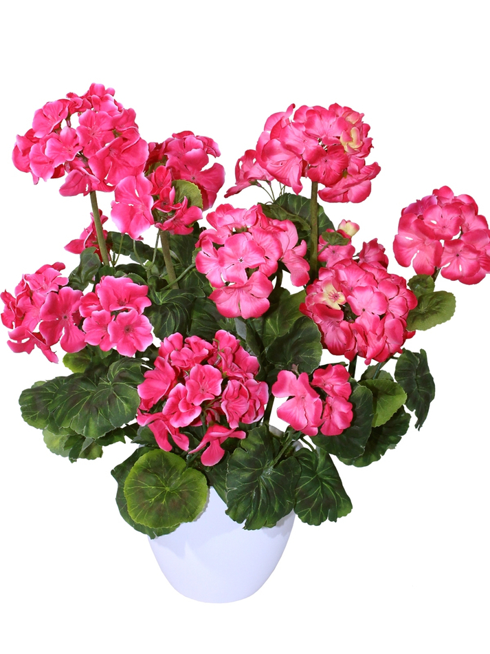 Искусственные цветы Герань малиновая густая 40см в белом кашпо