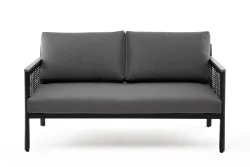 "Сан Ремо" диван 2-местный плетеный из роупа, каркас алюминий темно-серый, роуп серый, ткань серая