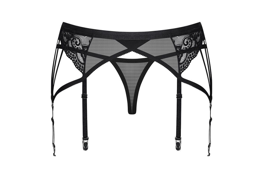Ажурный пояс для чулок с фигурными пажами (Размер: S-M) (Цвет: черный)