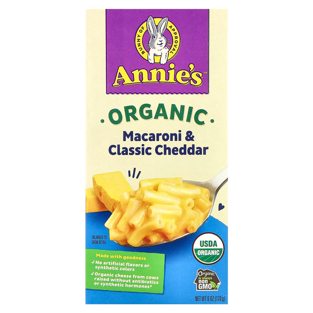 Annie's Homegrown, Органические макароны и сыр, классический чеддер, 6 унций (170 г)