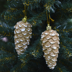 Елочные игрушки 2шт 10см "Шишка золотая со снегом"