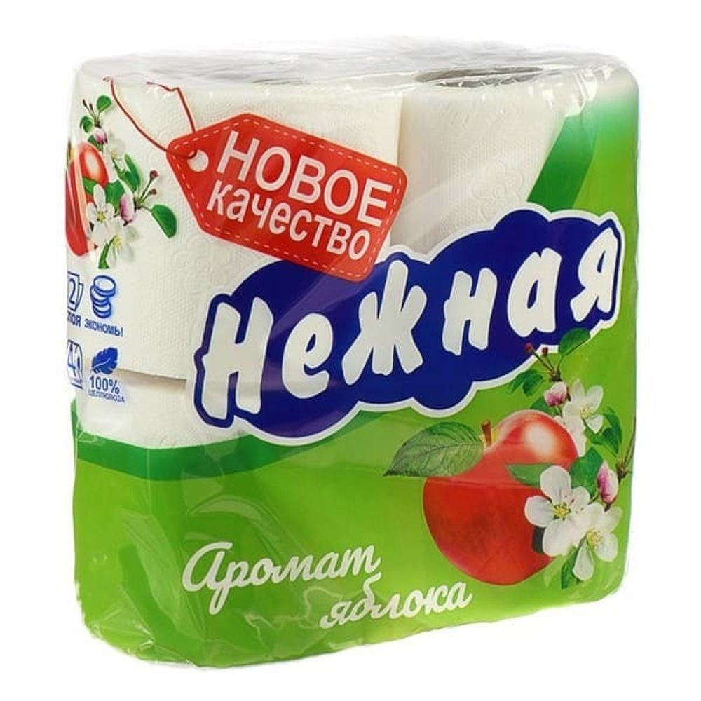 Нежная 4 шт. 2-х слойн. туалетная бумага Яблоко