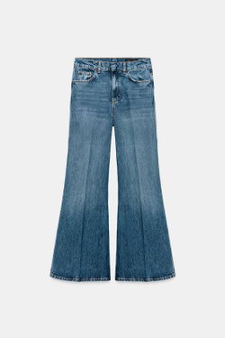 ZARA ДЖИНСЫ ZW COLLECTION FLARE С ВЫСОКОЙ ПОСАДКОЙ, ВЫЦВЕТШИЙ СИНИЙ