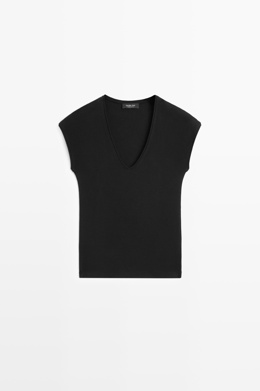 Massimo Dutti Футболка с V-образным вырезом, черный