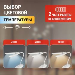 Настольный светильник ЭРА NLED-512-6W-W светодиодный аккумуляторный на прищепке белый