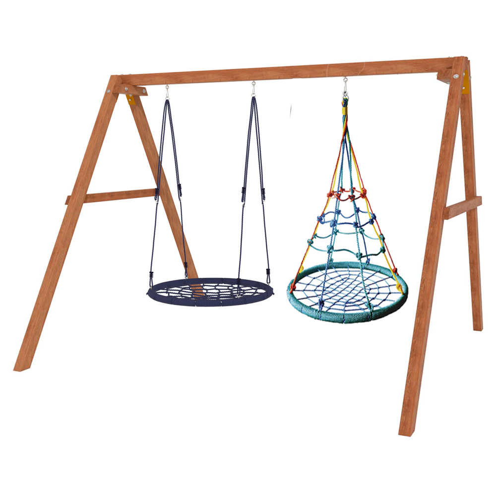 Деревянные качели с качелями гнездо с паутинкой и гнездом 100 см