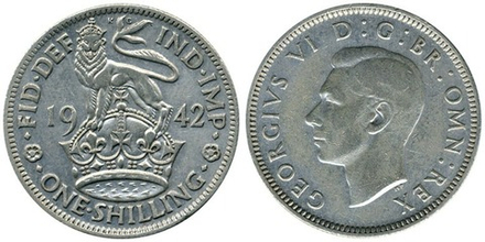 Великобритания 1 шиллинг, 1937 - 1946 Английский шиллинг XF