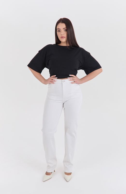 Джинсы straight fit с высокой посадкой, молочный