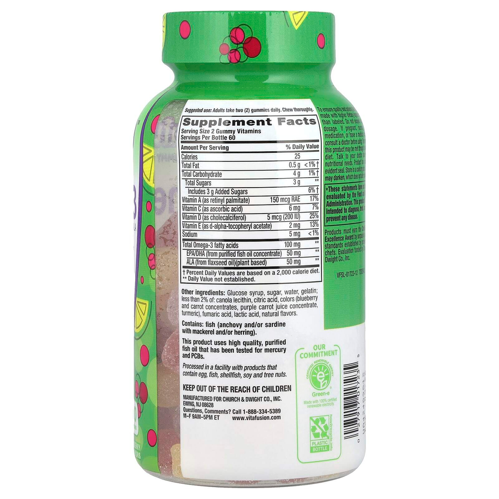 VitaFusion, Омега-3, ЭПК, ДГК и АЛК, малиновый лимонад, 100 мг, 120 жевательных таблеток (50 мг в каждой жевательной таблетке)