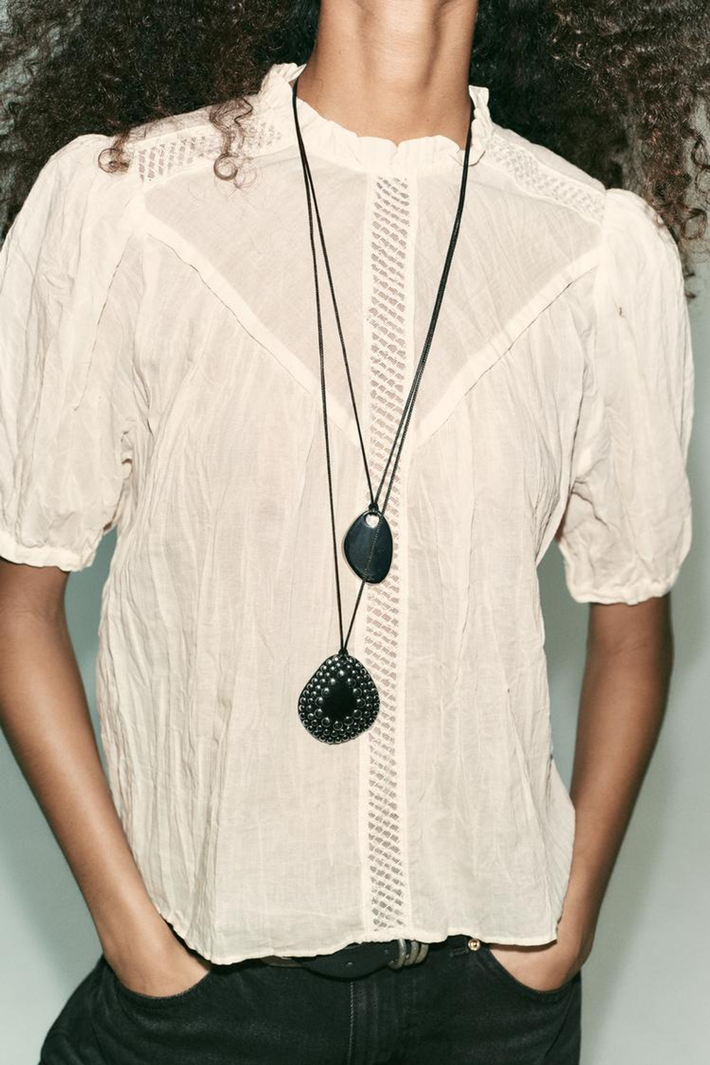 ZARA БЛУЗКА В СТИЛЕ РУСТИК С МЕРЕЖКОЙ, ЭКРЮ