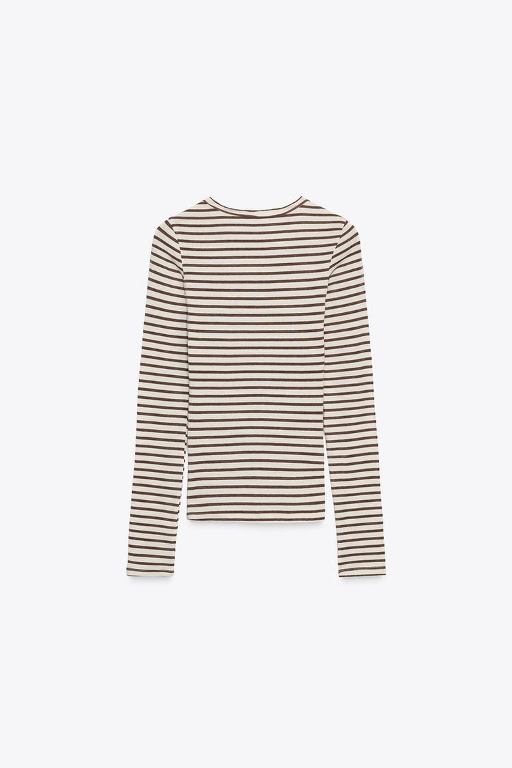 ZARA ФУТБОЛКА В ПОЛОСКУ С ДЛИННЫМИ РУКАВАМИ, ЭКРЮ/КОРИЧНЕВЫЙ