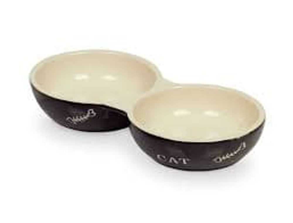 Миска двойная 22см керамика черная с рисунком CAT  Nobby
