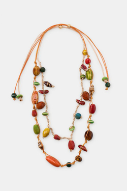 ZARA ДВУХЪЯРУСНОЕ ОЖЕРЕЛЬЕ ИЗ ШНУРА С КЕРАМИЧЕСКИМИ ЭЛЕМЕНТАМИ, РАЗНОЦВЕТНЫЙ